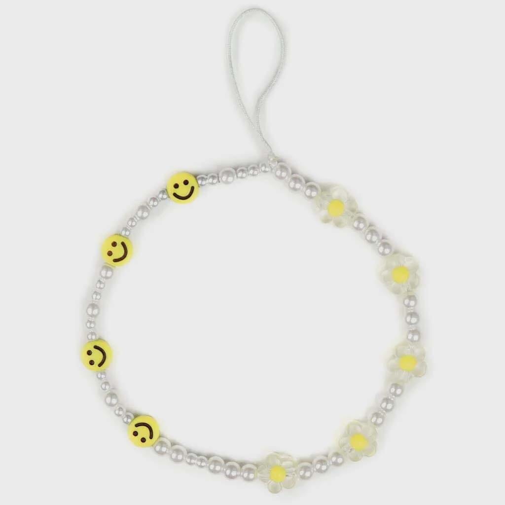 Pearls Smiley Phone Charm