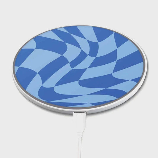 Blue Swirl Checkerboard Pattern - Wireless Charging Pad