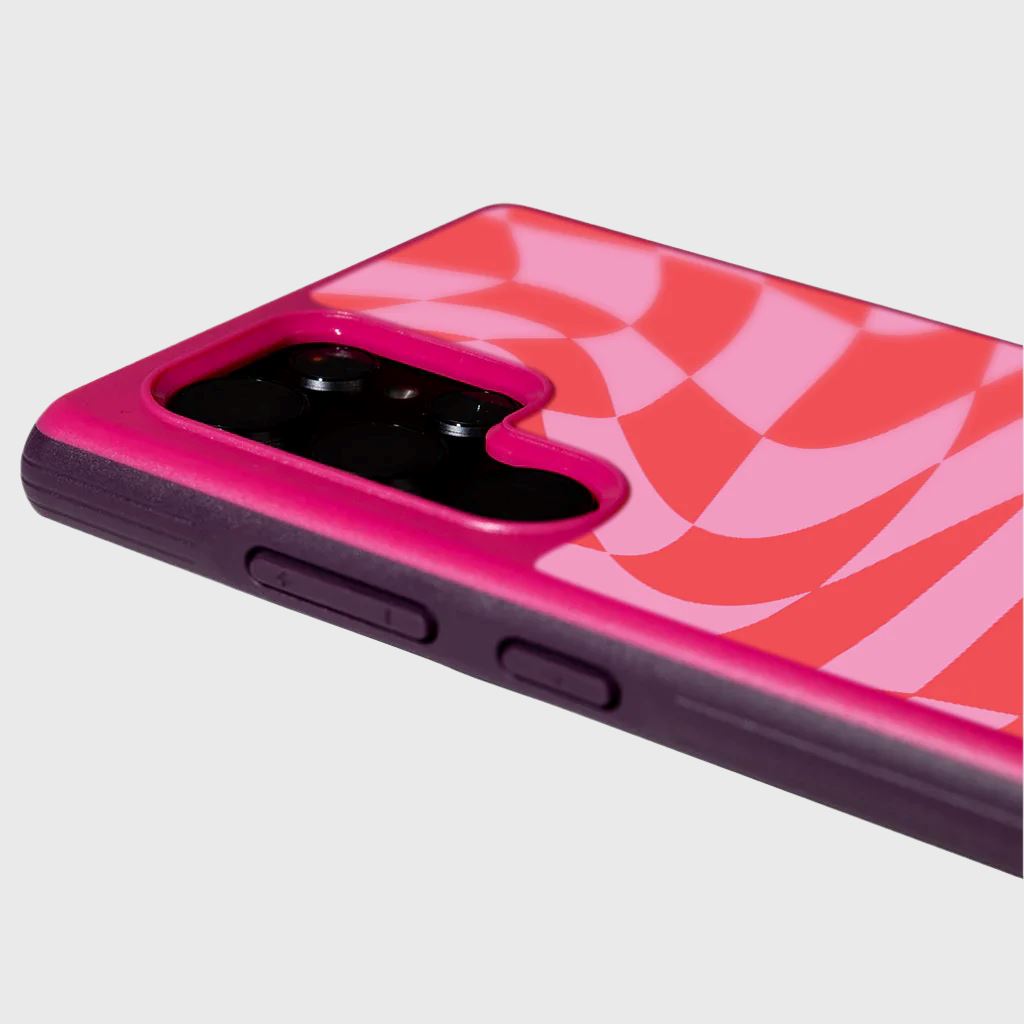 Pink Swirl Checkerboard Print Samsung S22 Ultra Case