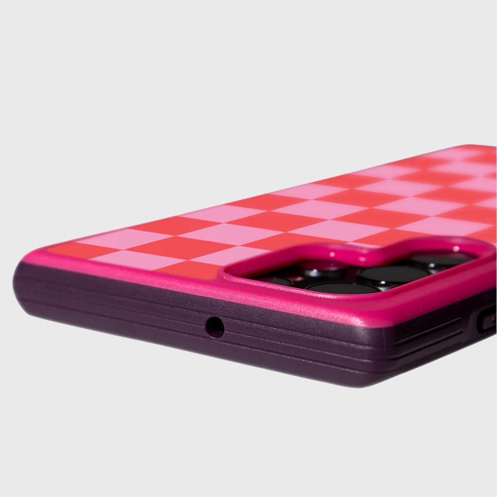 Pink Checkerboard Print Samsung S22 Ultra Case