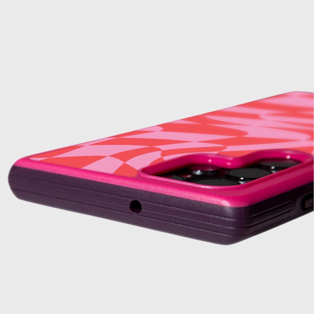 Pink Swirl Checkerboard Print Samsung S22 Ultra Case