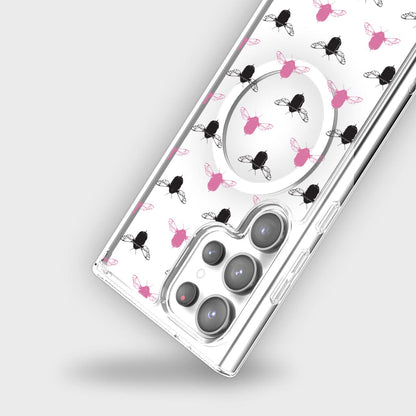 Samsung Galaxy S24 Ultra Clear Case - Black and Pink Bumble Design