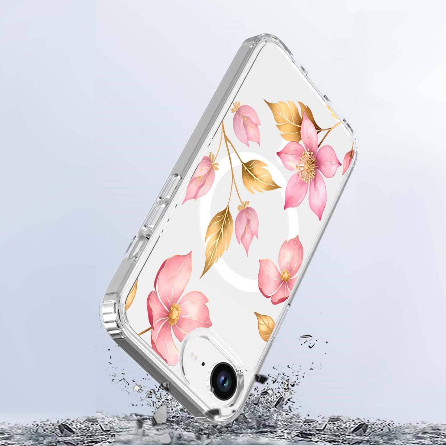 iPhone 16e Pink Wildflower Clear Case With MagSafe