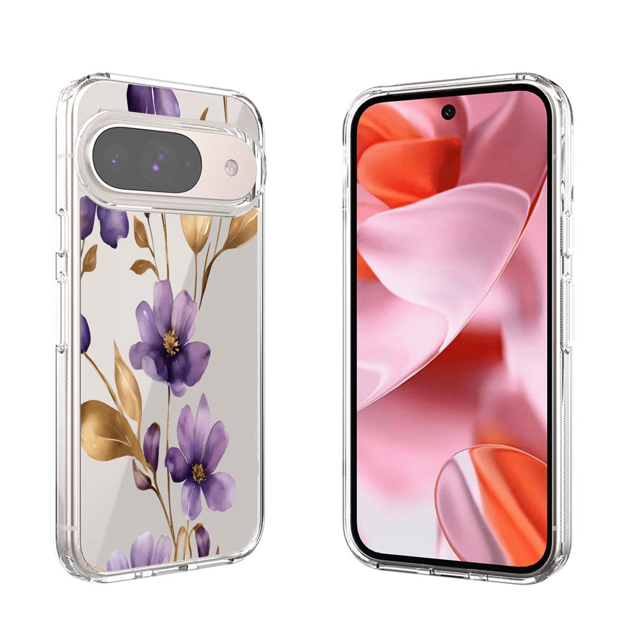 Google Pixel 9 Clear Design Case - Purple Wildflower