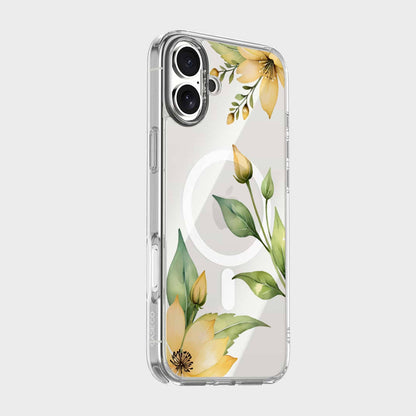 MagSafe iPhone 16 Yellow Wildflower Clear Case