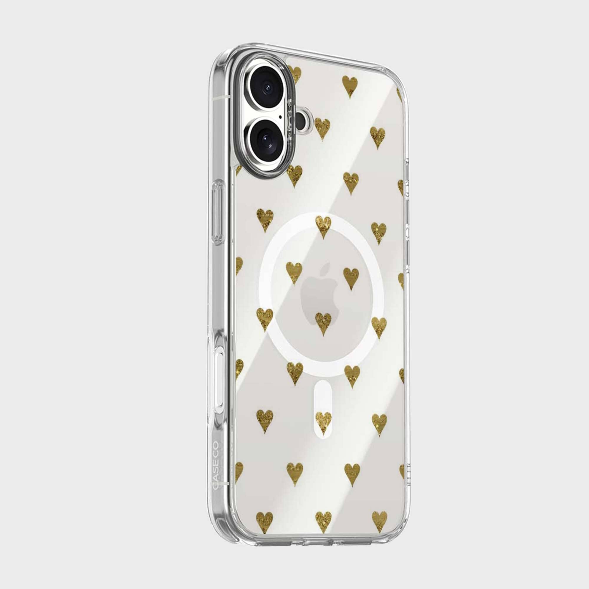 MagSafe iPhone 16 Gold Hearts Clear Case