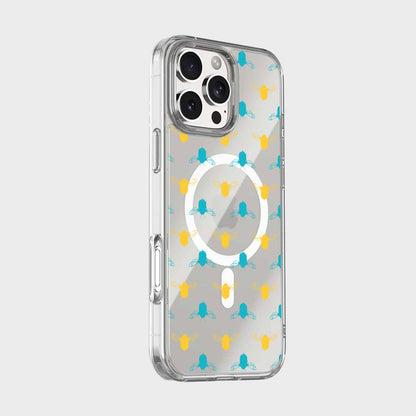 iPhone 16 Pro Max Clear Case - Blue and Yellow Bumble Design