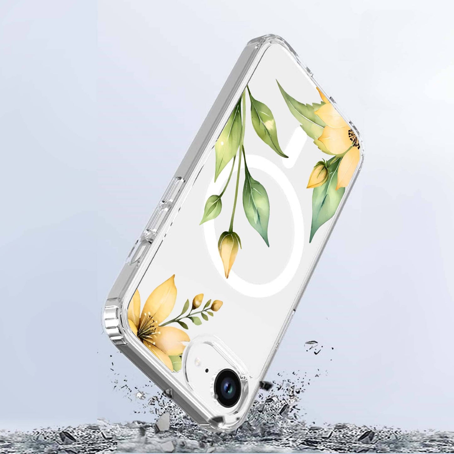 iPhone 16e Yellow Wildflower Clear Case With MagSafe