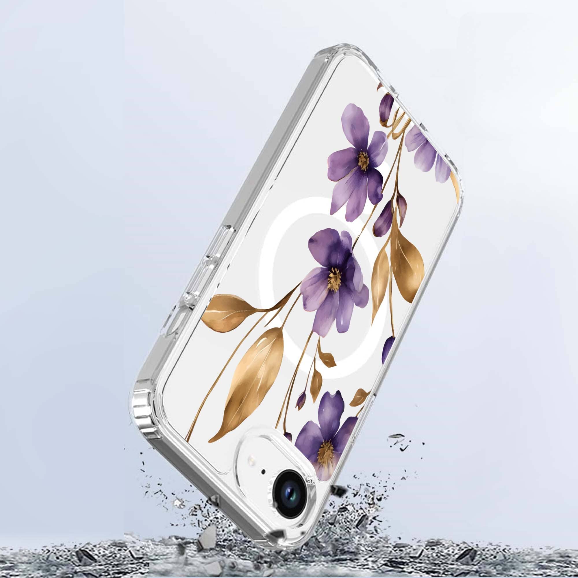 iPhone 16e Purple Wildflower Clear Case With MagSafe