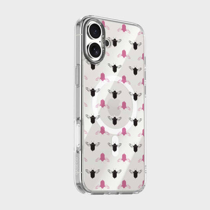 iPhone 16 Clear Case - Black and Pink Bumble Design