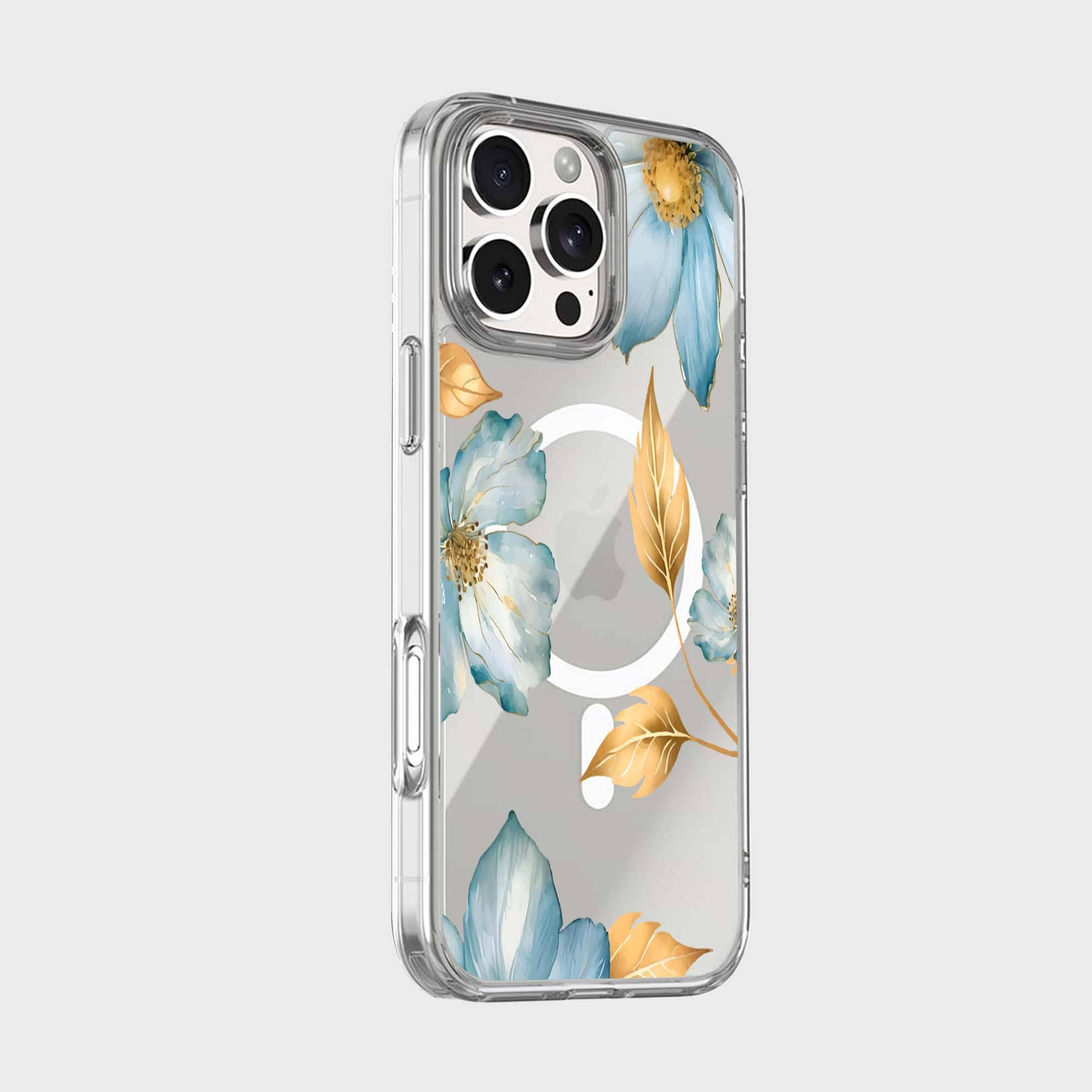 MagSafe iPhone 16 Pro Max Blue Wildflower Clear Case