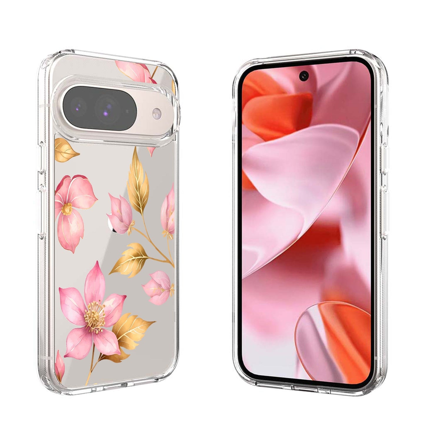 Google Pixel 9 Pink Wildflower Clear Case