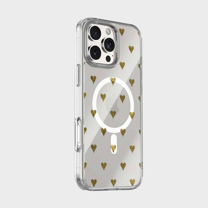 MagSafe iPhone 16 Pro Gold Hearts Clear Case