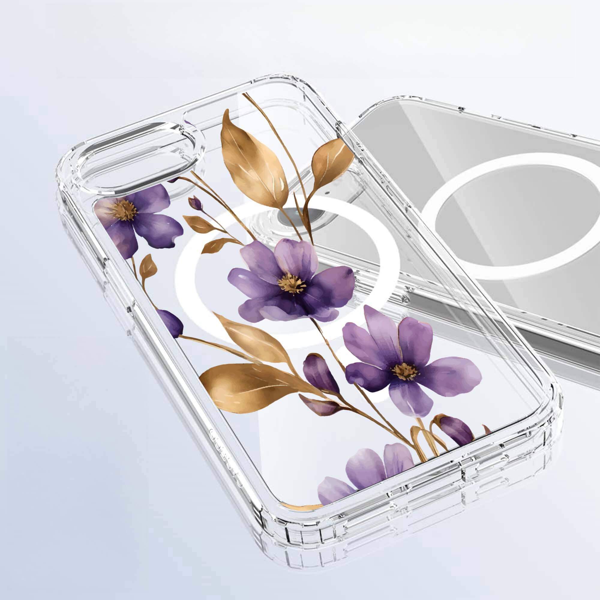 iPhone 16e Purple Wildflower Clear Case With MagSafe