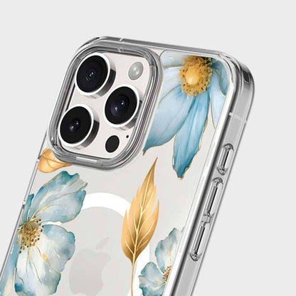 MagSafe iPhone 16 Pro Blue Wildflower Clear Case