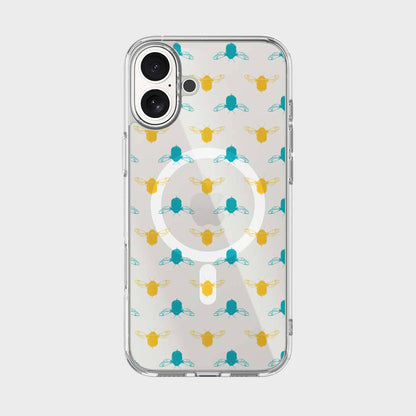 iPhone 16 Clear Case - Blue and Yellow Bumble Design