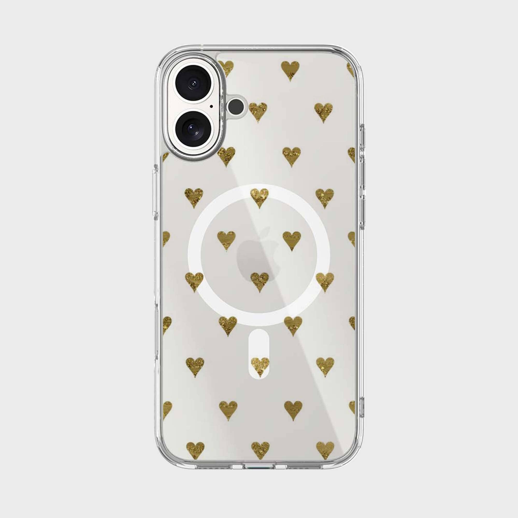 MagSafe iPhone 16 Gold Hearts Clear Case