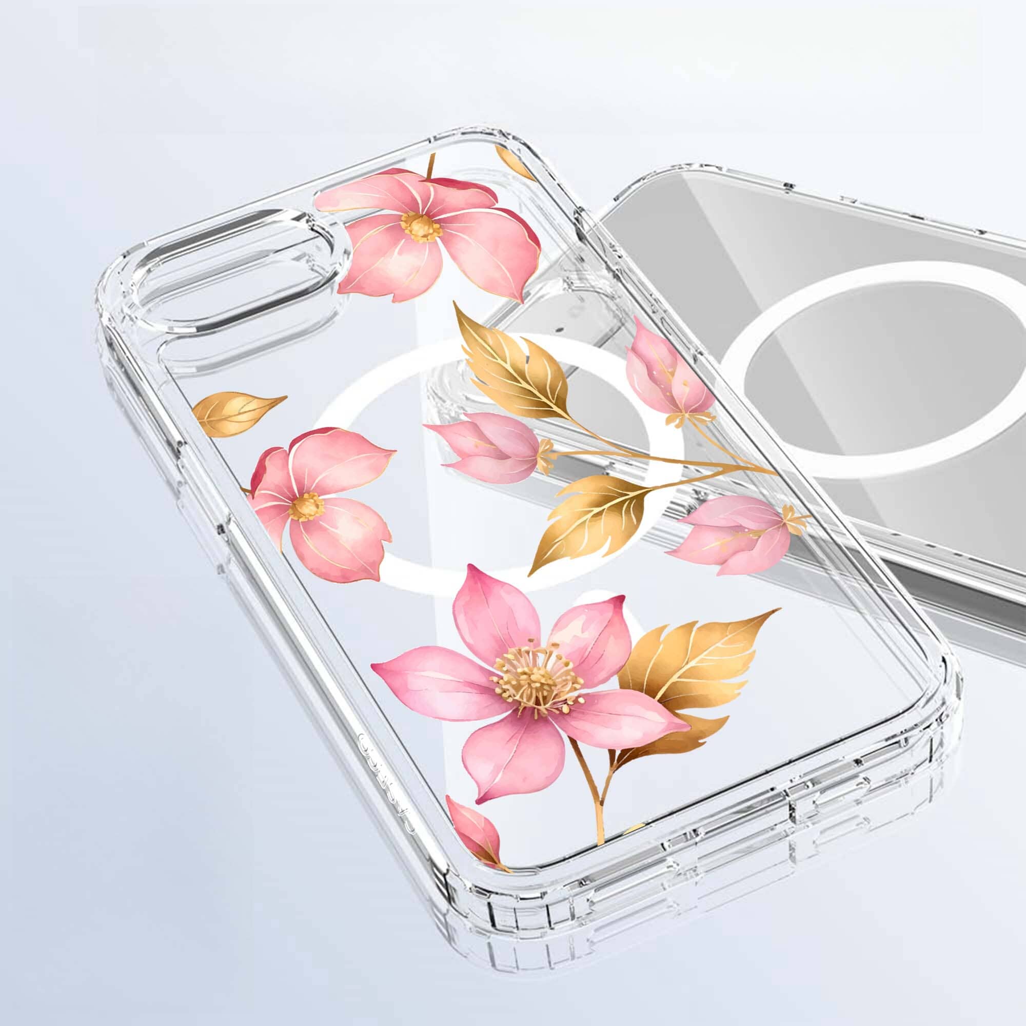 iPhone 16e Pink Wildflower Clear Case With MagSafe