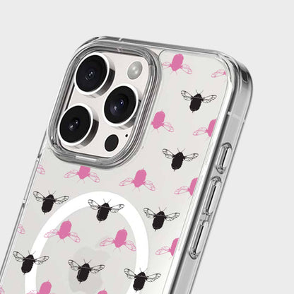 iPhone 16 Pro Clear Case - Black and Pink Bumble Design