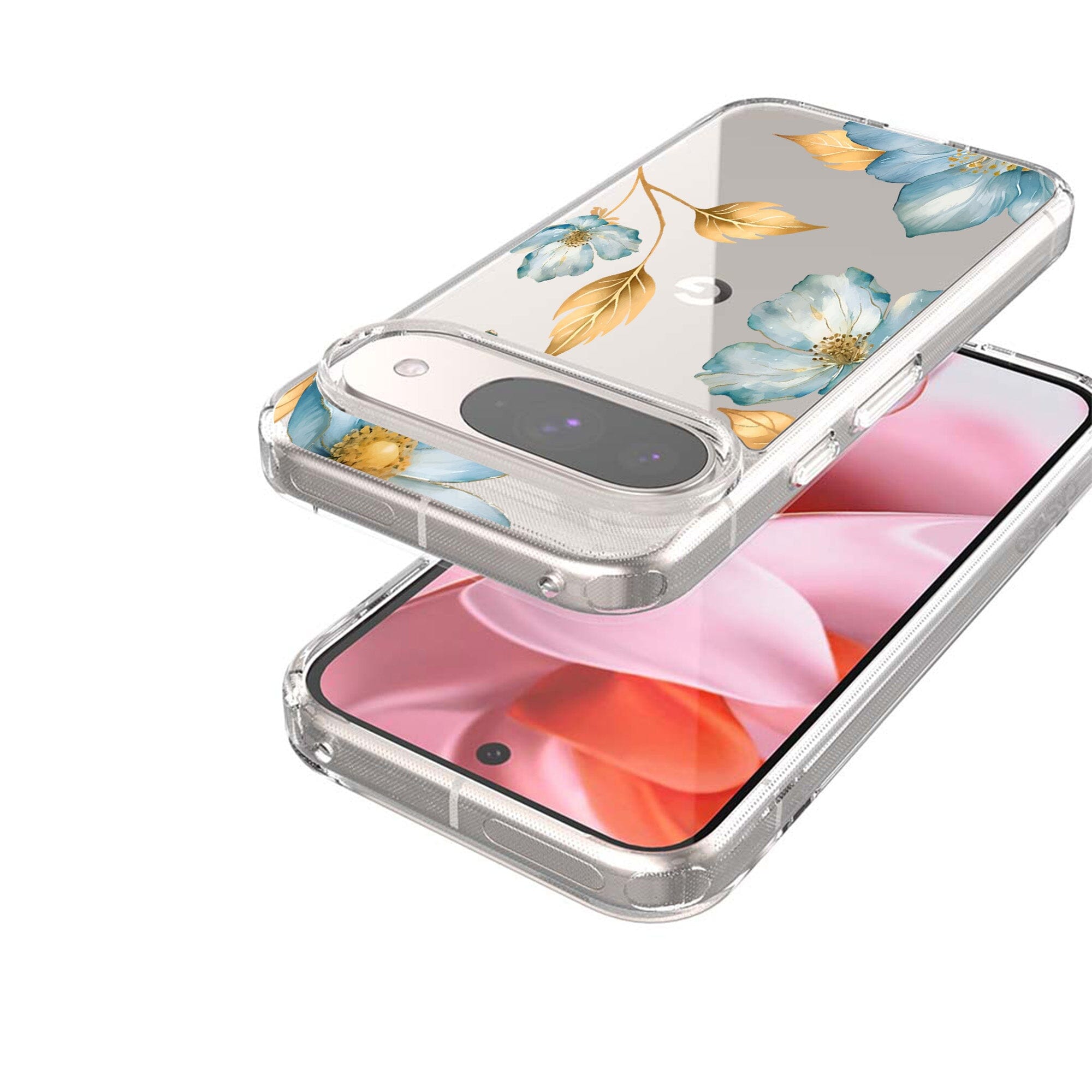 Google Pixel 9 Blue Wildflower Clear Case