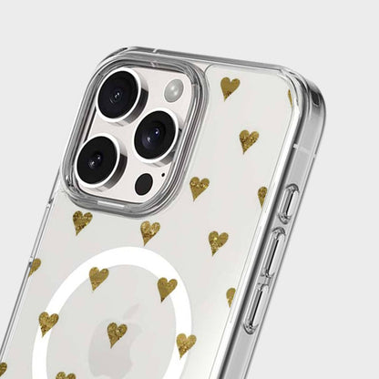 MagSafe iPhone 16 Pro Gold Hearts Clear Case