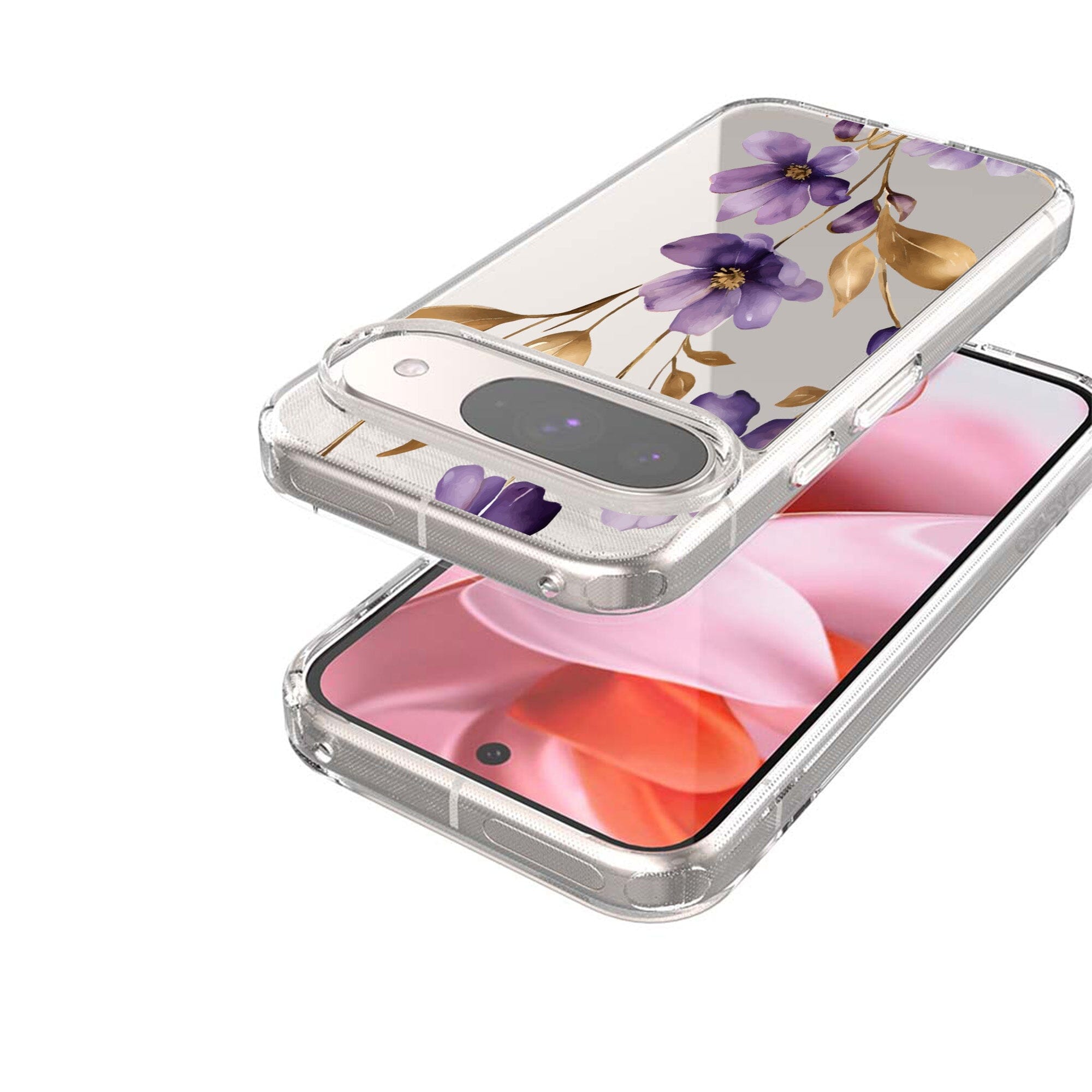 Google Pixel 9 Clear Design Case - Purple Wildflower