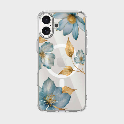 MagSafe iPhone 16 Blue Wildflower Clear Case