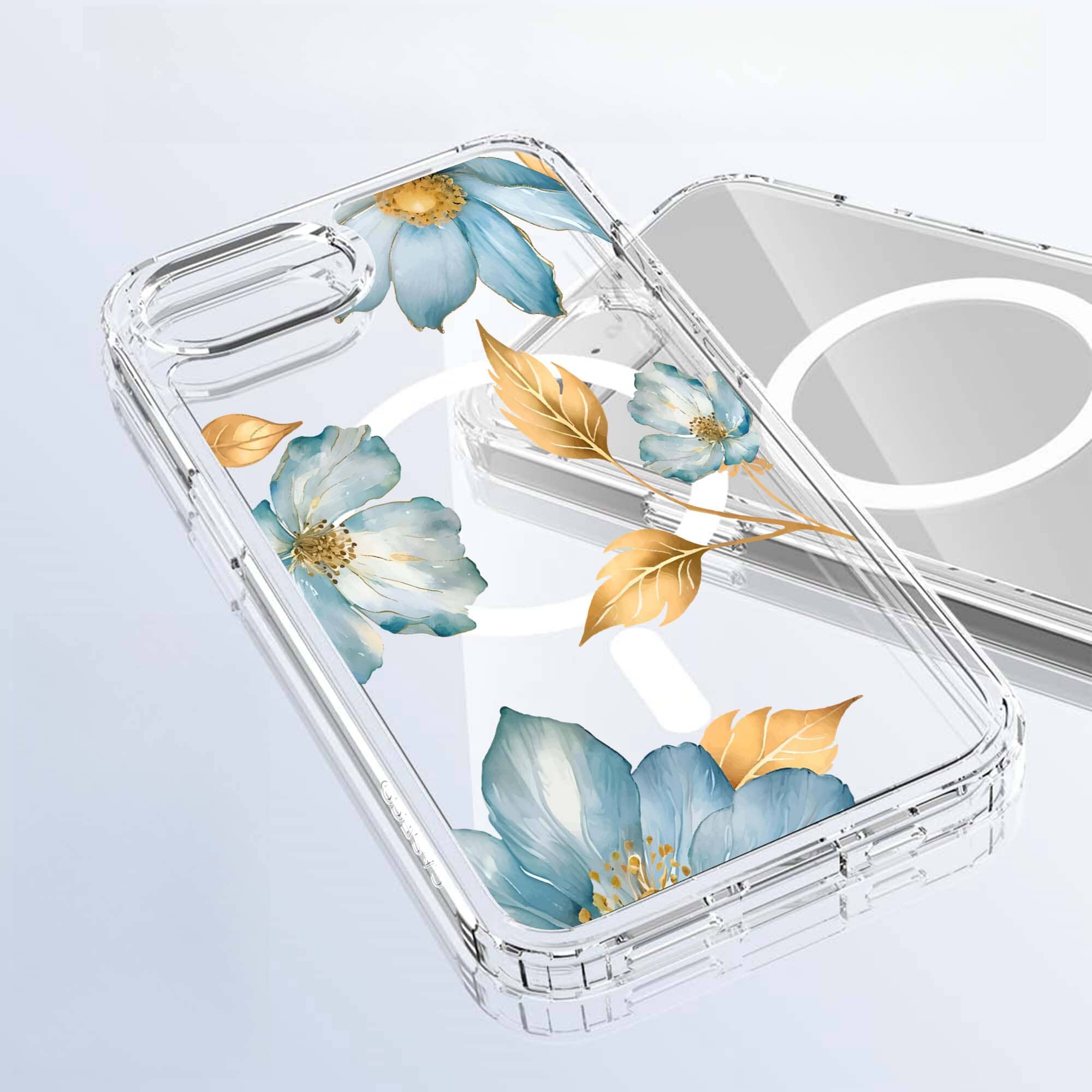 iPhone 16e Blue Wildflower Clear Case With MagSafe