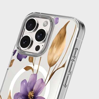 MagSafe iPhone 16 Pro Max Purple Wildflower Clear Case