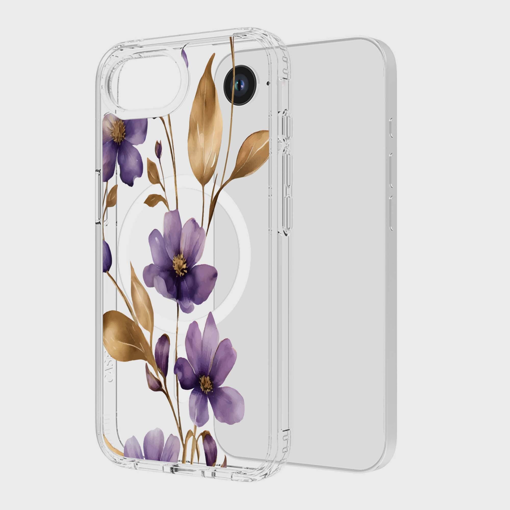 iPhone 16e Purple Wildflower Clear Case With MagSafe