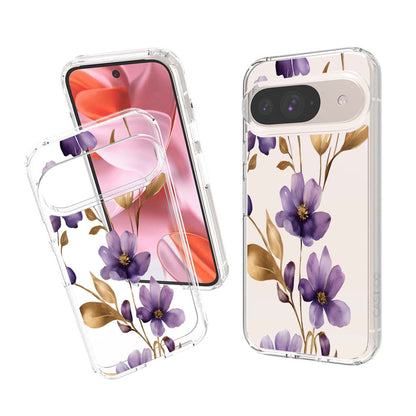 Google Pixel 9 Clear Design Case - Purple Wildflower