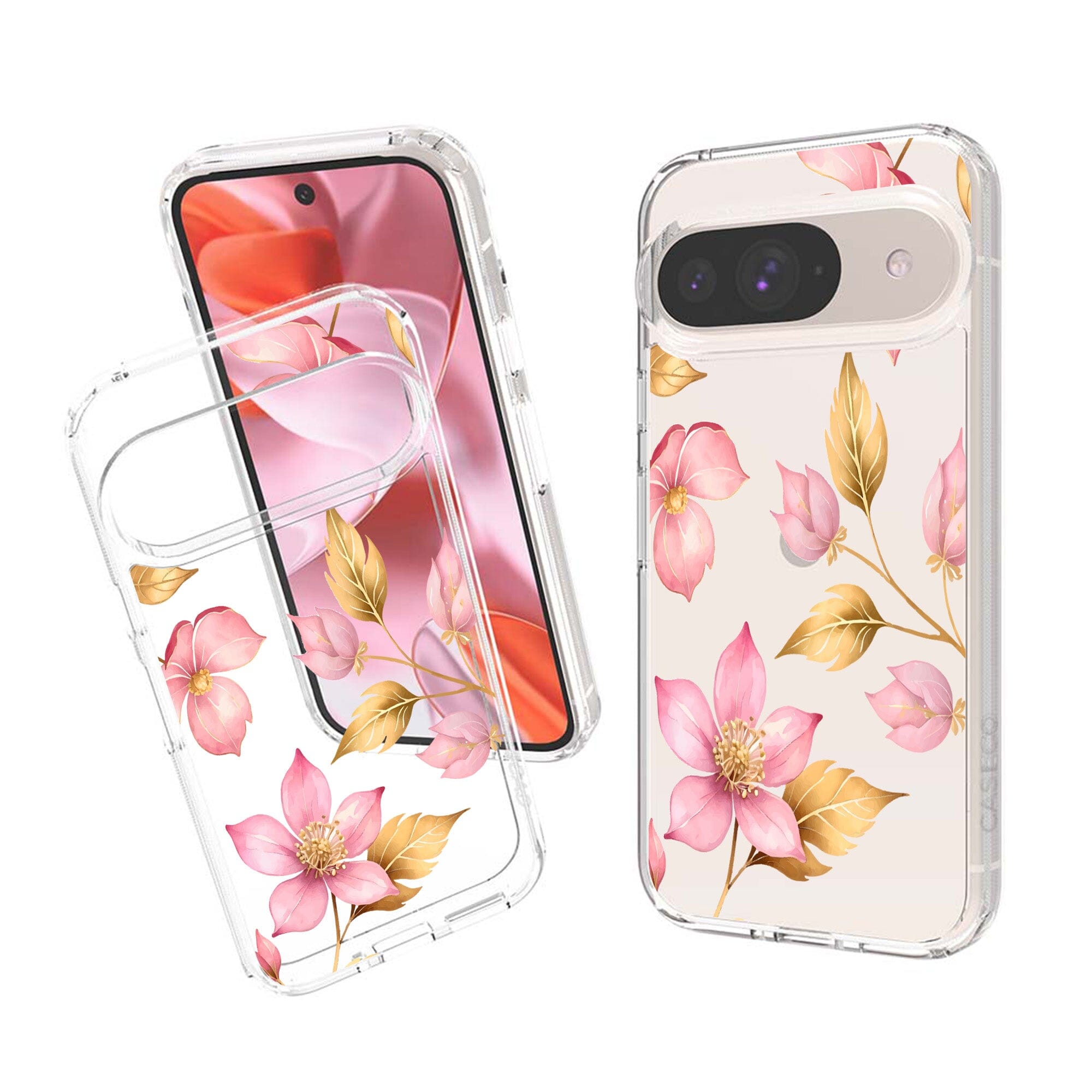 Google Pixel 9 Pink Wildflower Clear Case