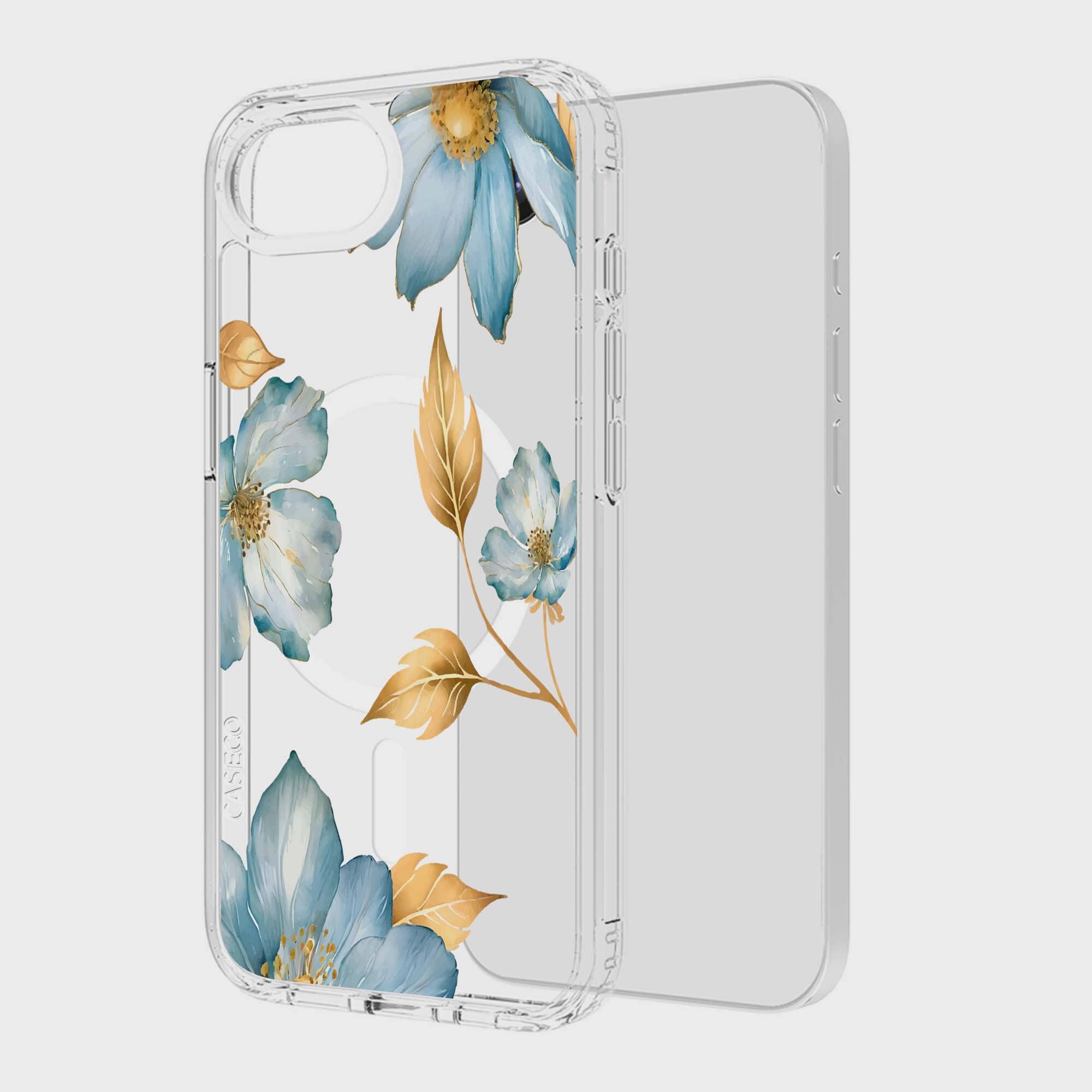 iPhone 16e Blue Wildflower Clear Case With MagSafe