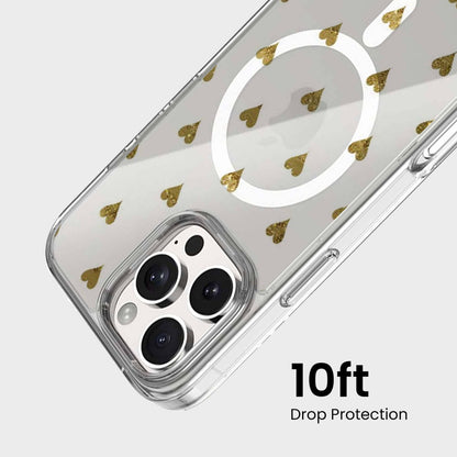 MagSafe iPhone 16 Pro Gold Hearts Clear Case