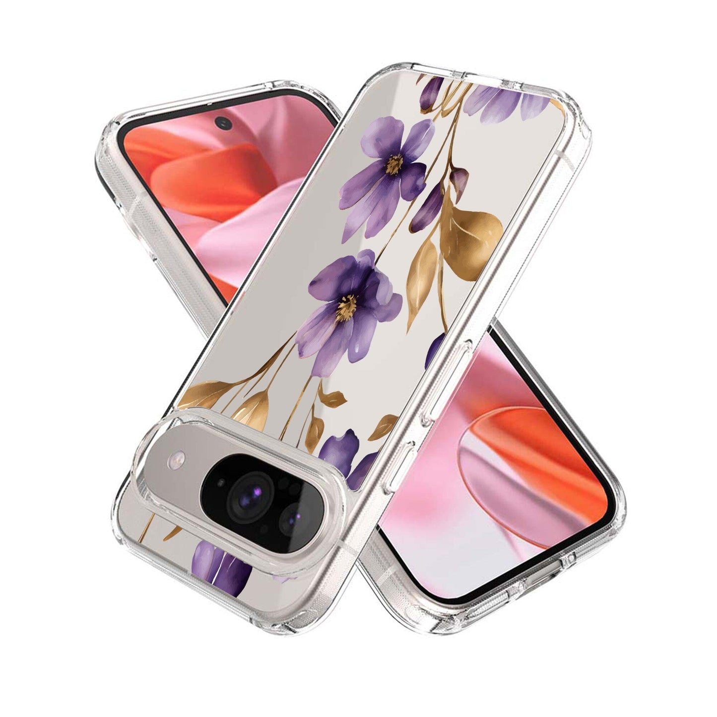 Google Pixel 9 Clear Design Case - Purple Wildflower