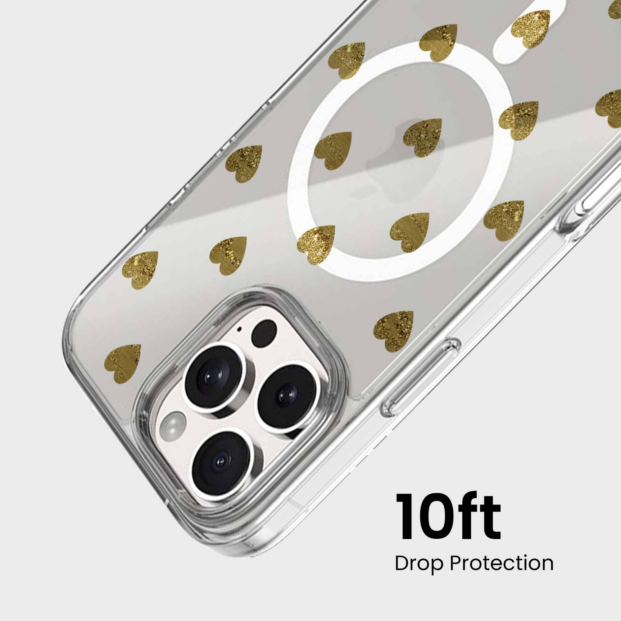 MagSafe iPhone 16 Pro Gold Plum Heart Clear Case