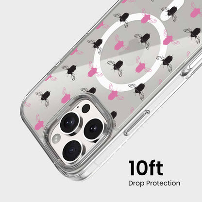 iPhone 16 Pro Clear Case - Black and Pink Bumble Design