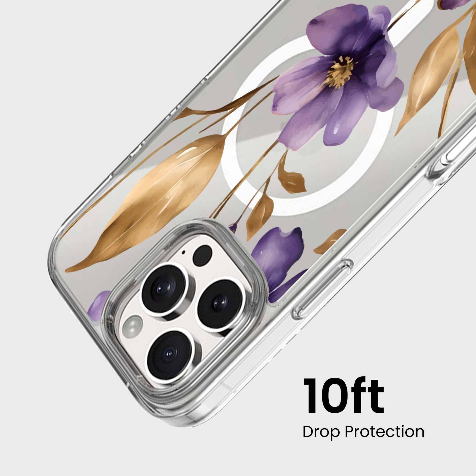 MagSafe iPhone 16 Pro Max Purple Wildflower Clear Case