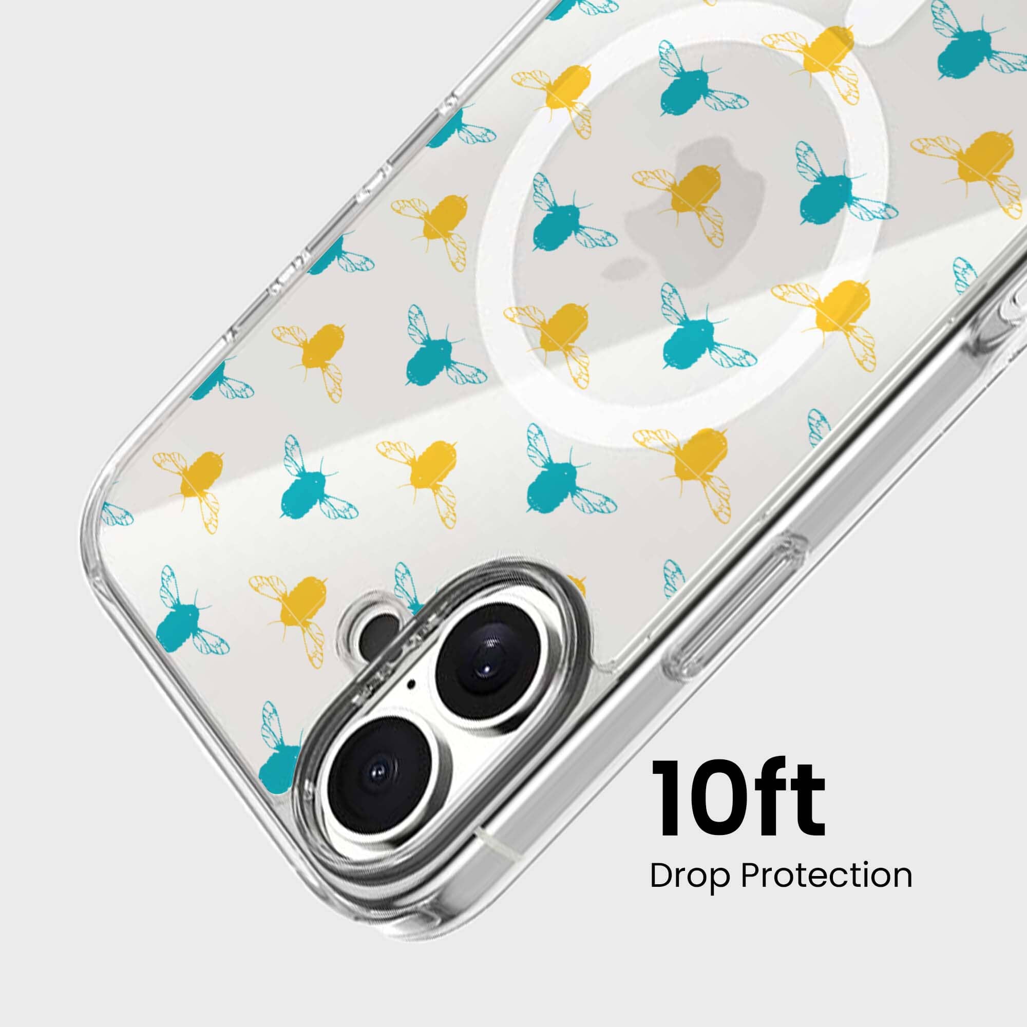 iPhone 16 Clear Case - Blue and Yellow Bumble Design