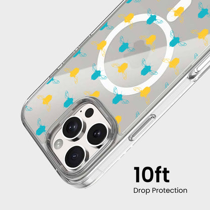 iPhone 16 Pro Max Clear Case - Blue and Yellow Bumble Design
