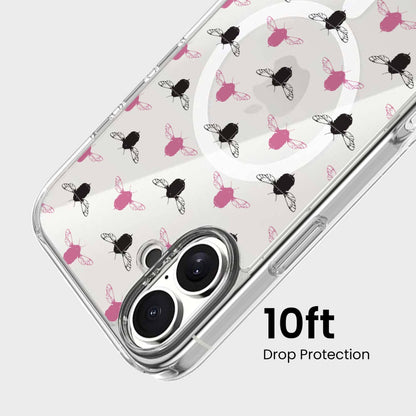 iPhone 16 Clear Case - Black and Pink Bumble Design