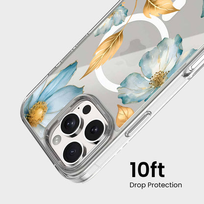 MagSafe iPhone 16 Pro Max Blue Wildflower Clear Case