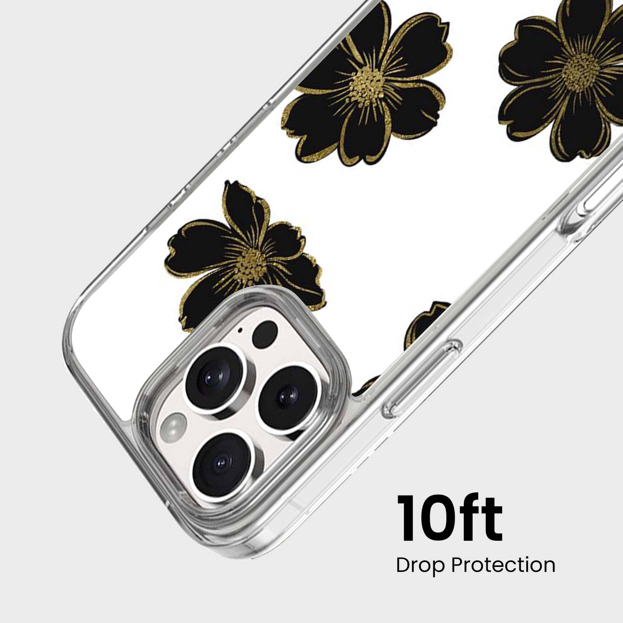 MagSafe iPhone 16 Pro Black Flower Clear Case