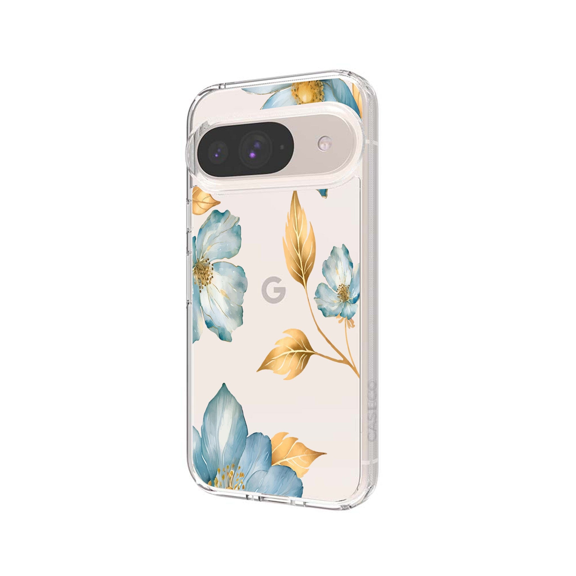 Google Pixel 9 Blue Wildflower Clear Case