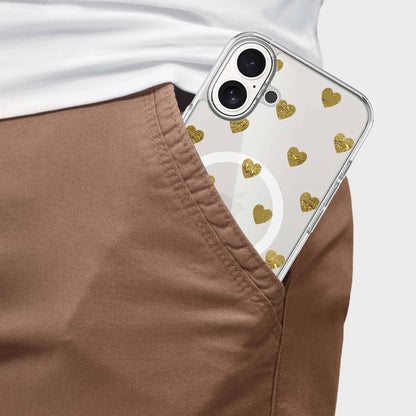 MagSafe iPhone 16 Gold Plum Heart Clear Case