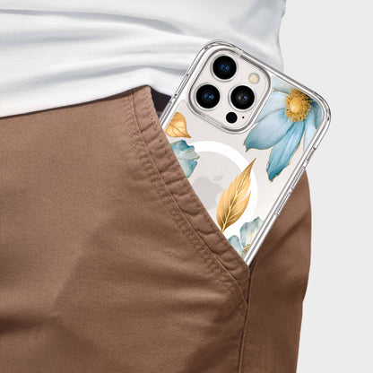 MagSafe iPhone 16 Pro Max Blue Wildflower Clear Case