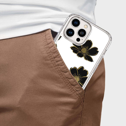 MagSafe iPhone 16 Pro Black Flower Clear Case