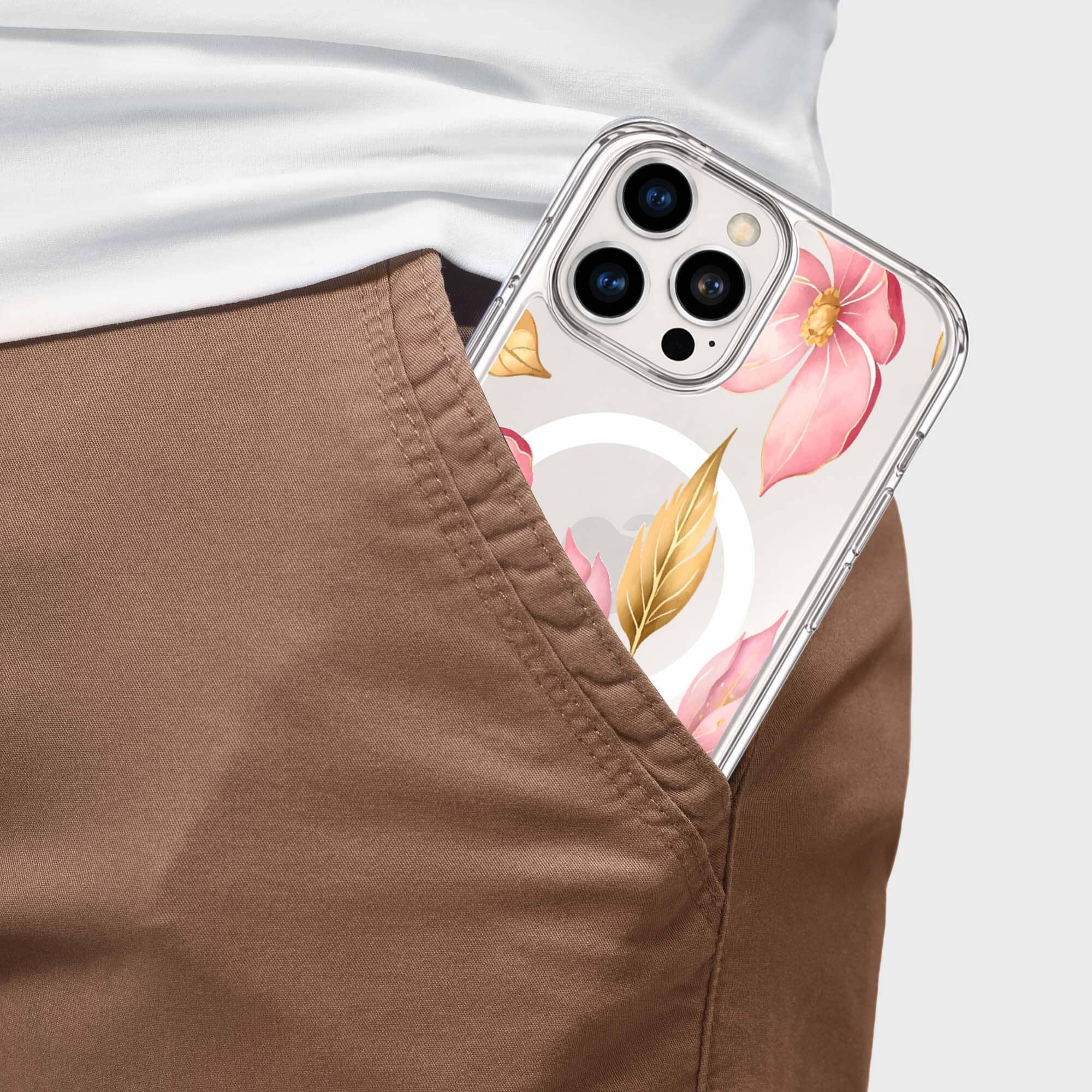 MagSafe iPhone 16 Pro Pink Wildflower Clear Case
