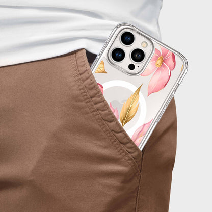 MagSafe iPhone 16 Pro Pink Wildflower Clear Case