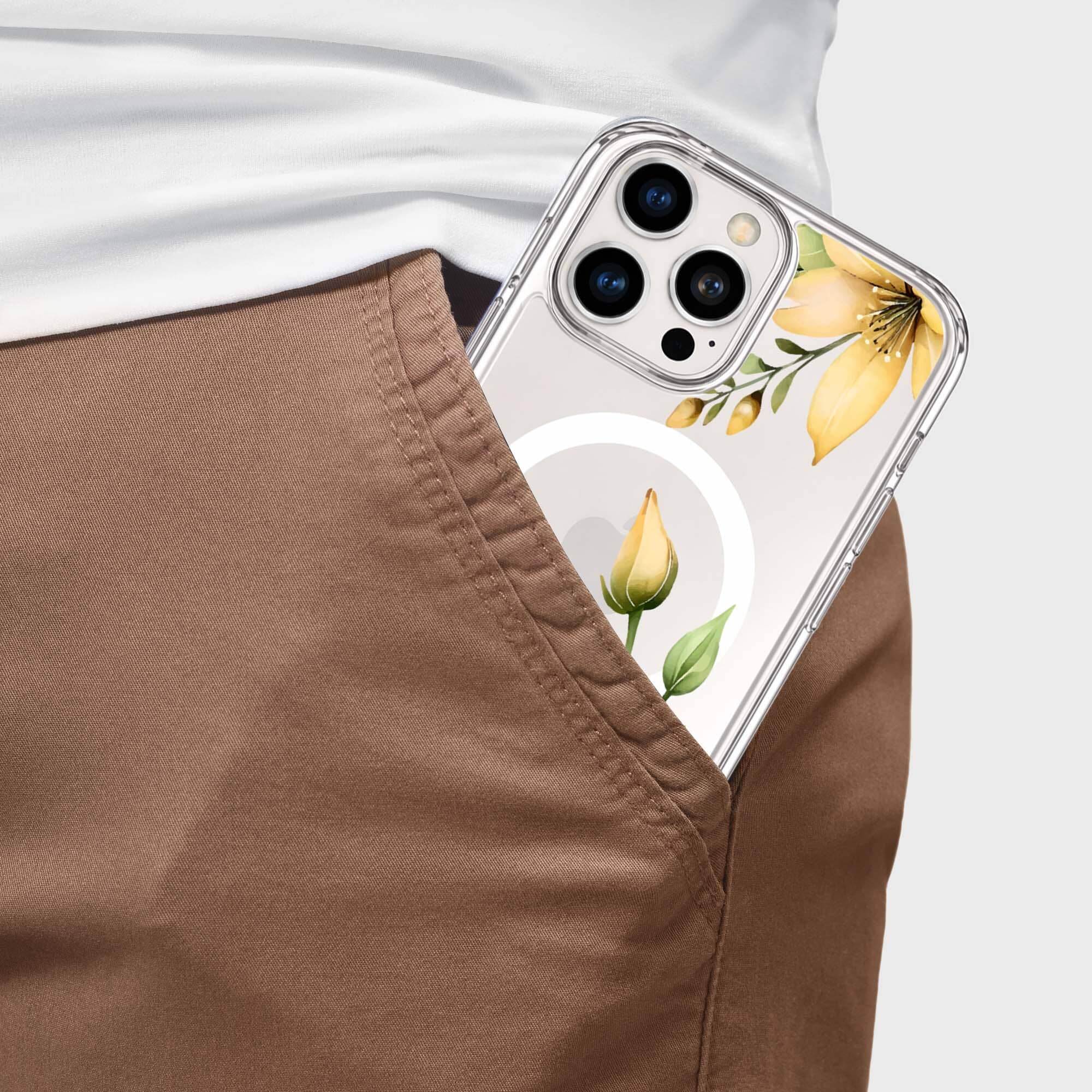 MagSafe iPhone 16 Pro Max Yellow Wildflower Clear Case